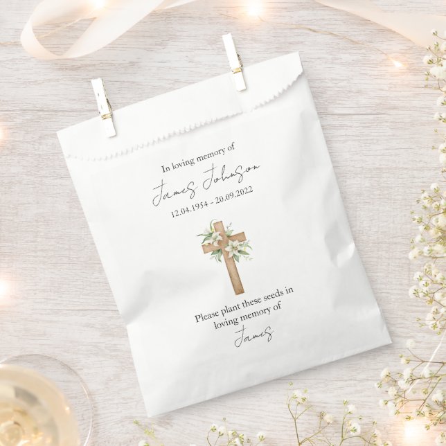 Lily & Cross Seed Memorial Funeral  Favour Bag (Clipped)