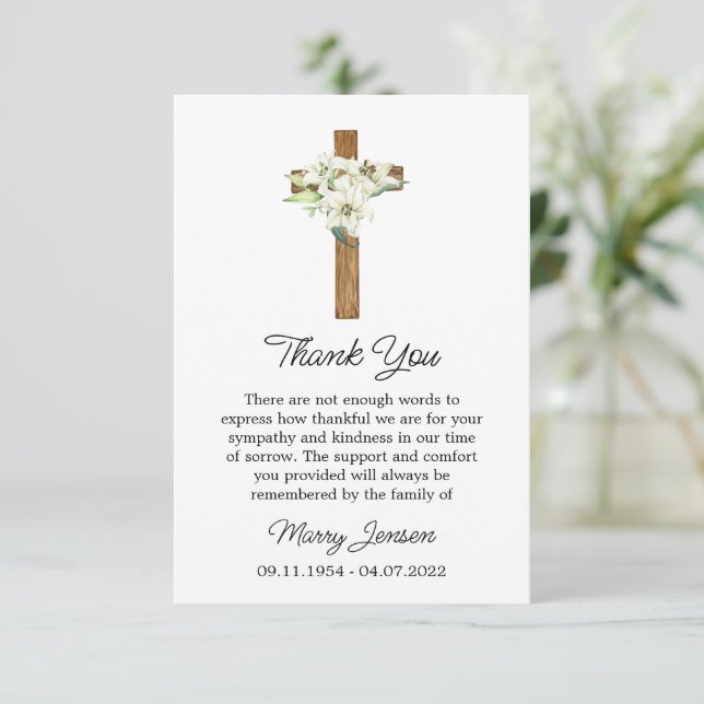 Lily Cross Sympathy Thank You Card (Standing Front)