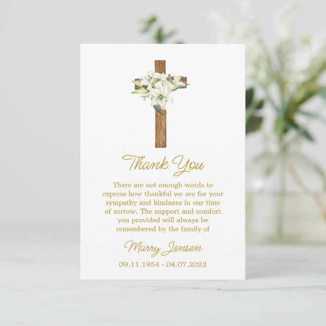 Lily Cross Sympathy Thank You Card (Standing Front)