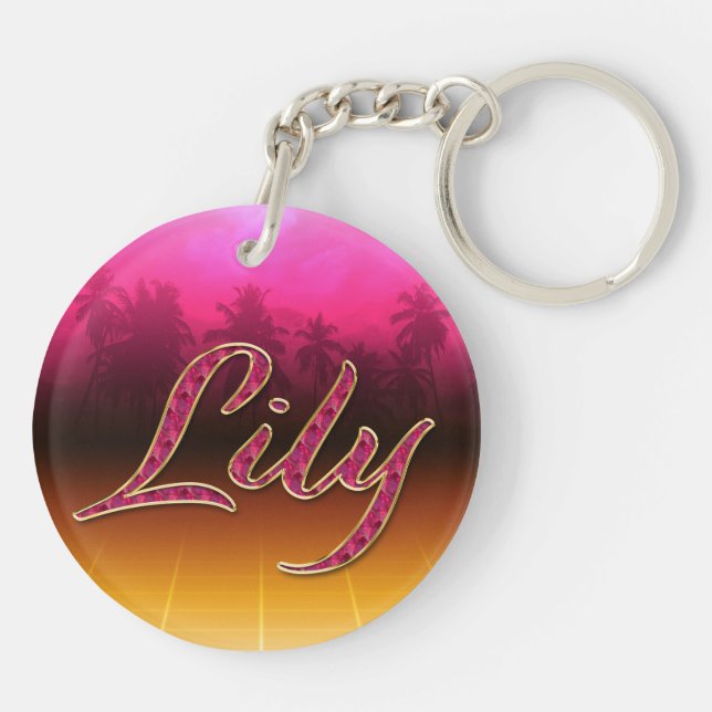 Lily First Name golden pink keychain (Back)