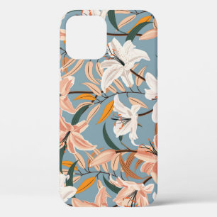 Lily Floral Blue Vintage Print iPhone 12 Case