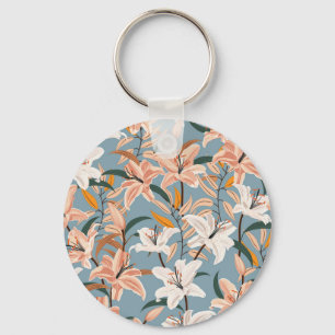 Lily Floral Blue Vintage Print Keychain