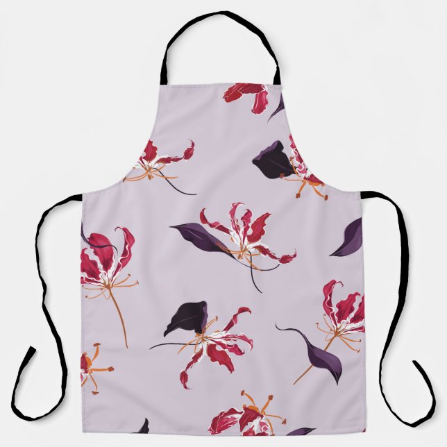 Lily floral hand drawn illustration pattern apron (Front)