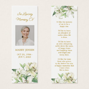 Lily Floral Photo Funeral Memorial Bookmark