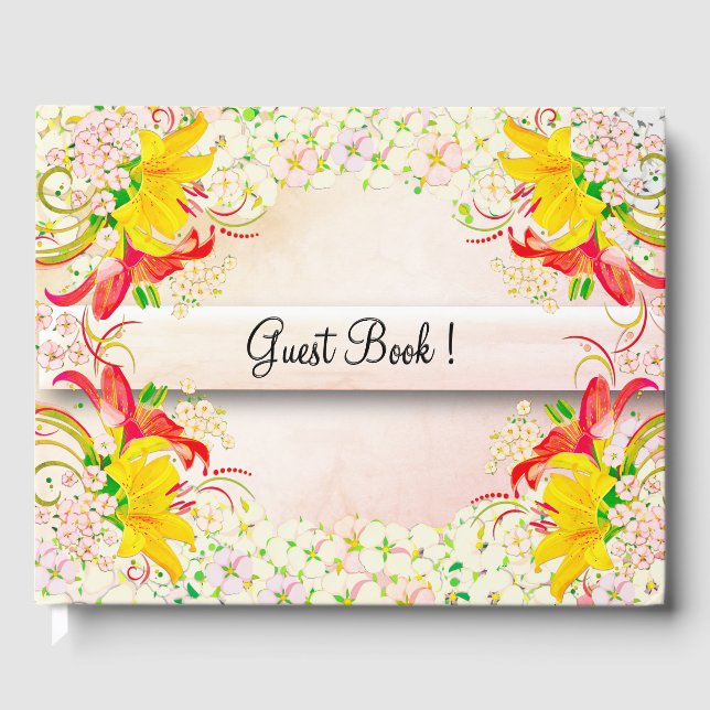 Lily Flower Garden Wedding Guest Book (Front)