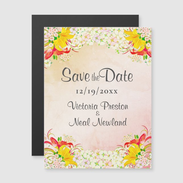 Lily Flower Garden Wedding Save the Date Magnetic Invitation (Front/Back)