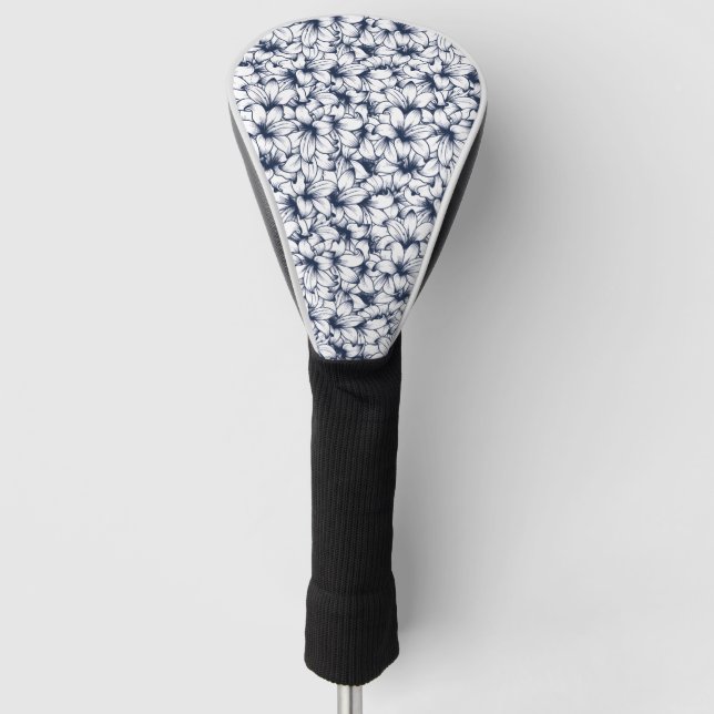 Lily Flower Ink Sketched Pattern Golf Head Cover (Front)