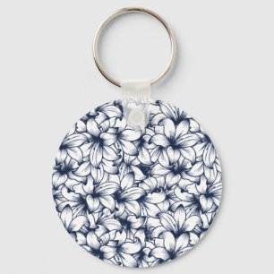 Lily Flower Ink Sketched Pattern Keychain