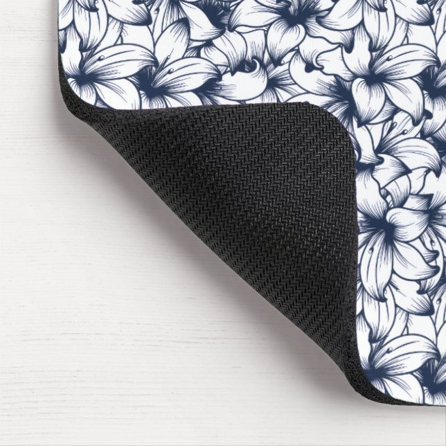 Lily Flower Ink Sketched Pattern Mouse Pad (Corner)