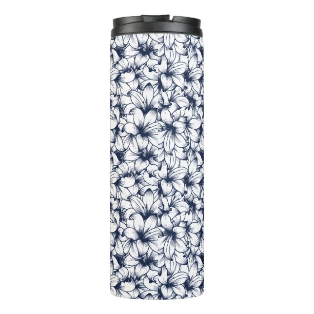 Lily Flower Ink Sketched Pattern Thermal Tumbler (Back)