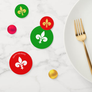 Lily Flower or Fleur-de-Lis on Green and Red Confetti