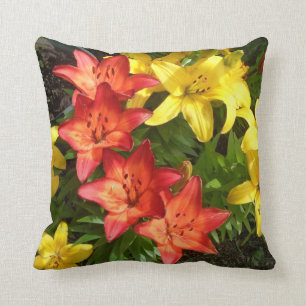 Lily Flower Red Green & Yellow Photo Designed Throw Pillow