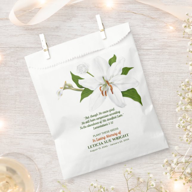 Lily Flower Seed Packet Funeral Memorial Favour Bag (Clipped)