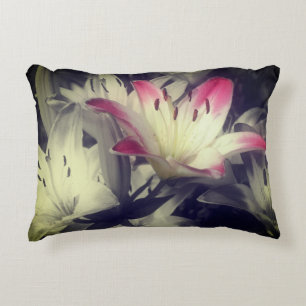 Lily Flowers Black And White Partial Colour Accent Pillow