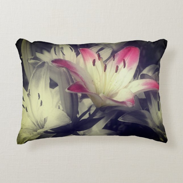Lily Flowers Black And White Partial Colour   Accent Pillow (Front)