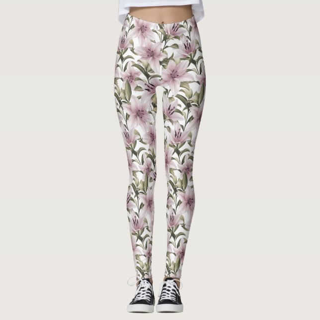 Lily flowers. Floral pattern Leggings (Front)