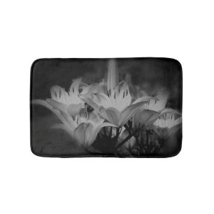 Lily Flowers In Black And White Bath Mat