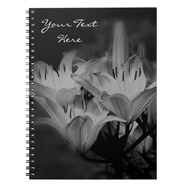 Lily Flowers In Black And White Notebook (Front)