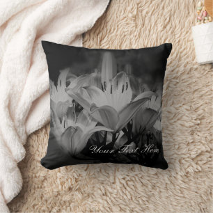 Lily Flowers In Black And White Personalized Throw Pillow