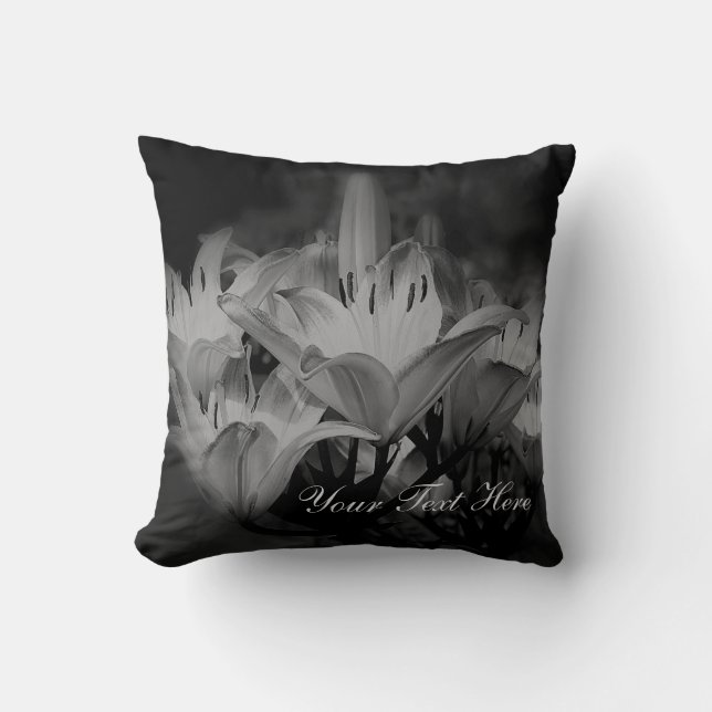 Lily Flowers In Black And White Personalized Throw Pillow (Front)