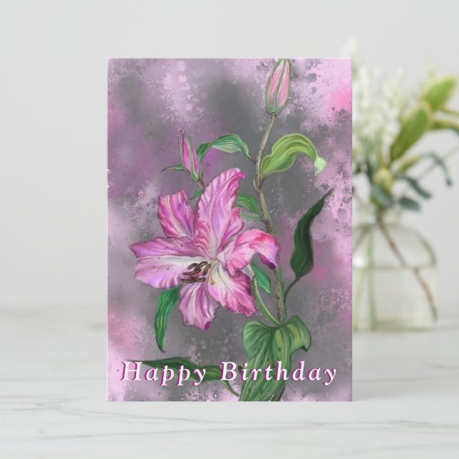 Lily Flowers Lys Carte d'Anniversaire - Peinture (Debout devant)