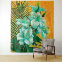Lily Flowers Palm Leaf, Spring Floral Art Painting