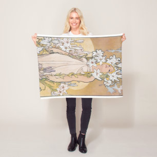 Lily (Four Flowers), Alphonse Mucha Fleece Blanket