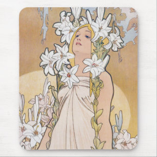 Lily (Four Flowers), Alphonse Mucha Mouse Pad