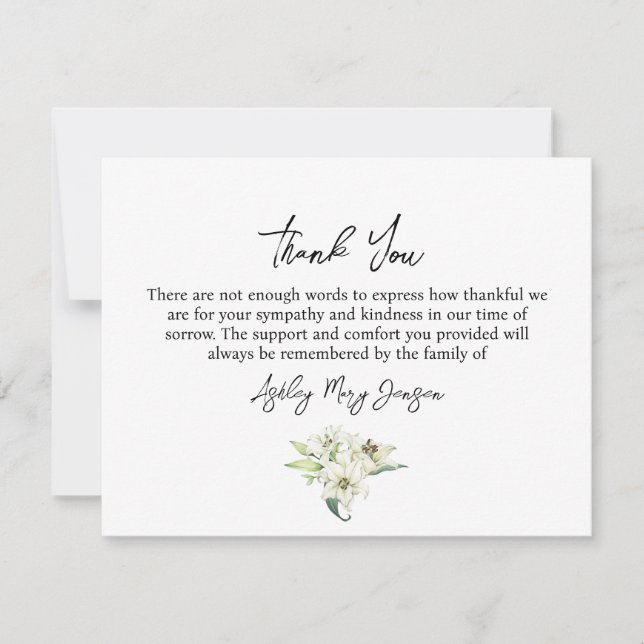 Lily Funeral Thank You Note Card Bereavement (Front)