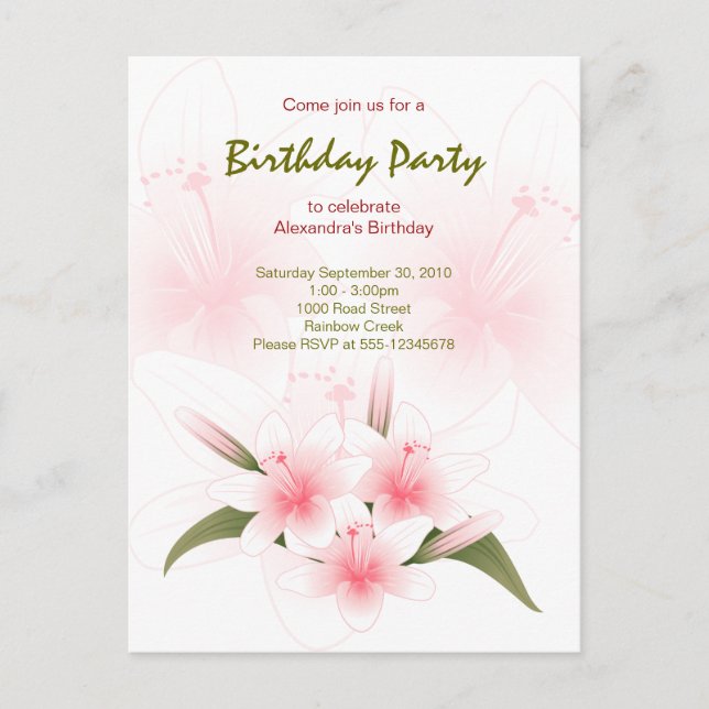 Lily Garden Anniversaire Fête Invitation (Devant)