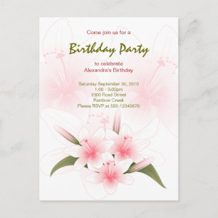 Lily Garden Birthday Party Invitation Postcard
