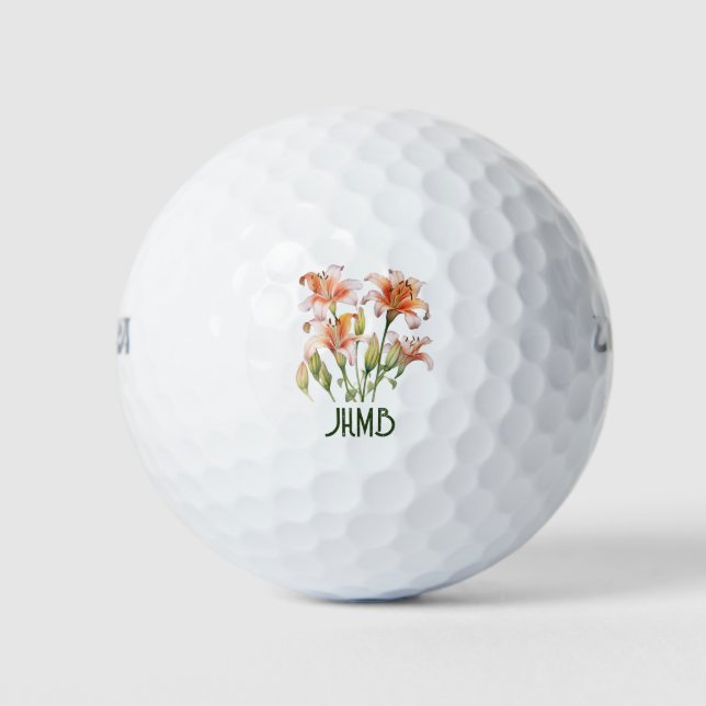 Lily Garden Flower Monogram Art Golf Balls (Front)