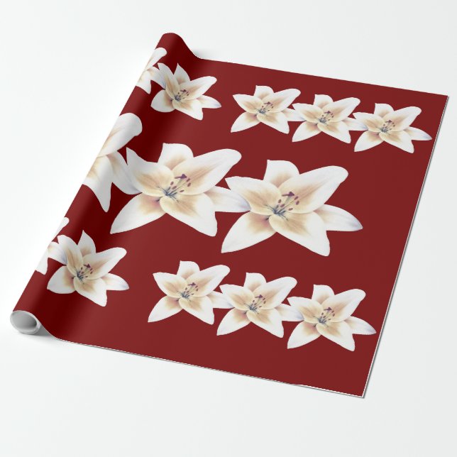 Lily gift wrap (Red) ゆりの包装紙(赤) (Unrolled)