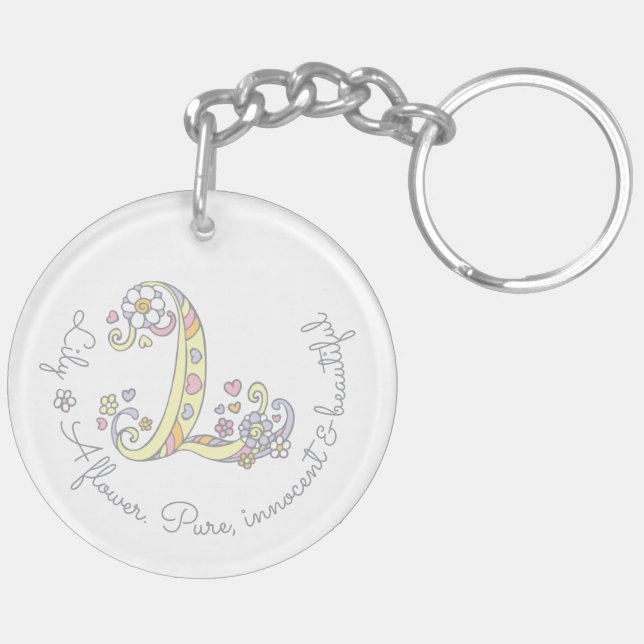 Lily initial L girls name personalized keychain (Back Left)