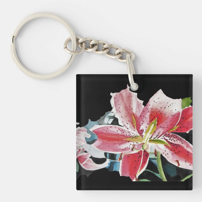 Lily Lillies Watercolor flower Key Ring (Front)
