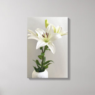 Lily Lullaby   White Simple Floral Painting Canvas Print