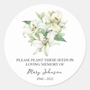 Lily Memorial Funeral Seed Packet Classic Round Sticker