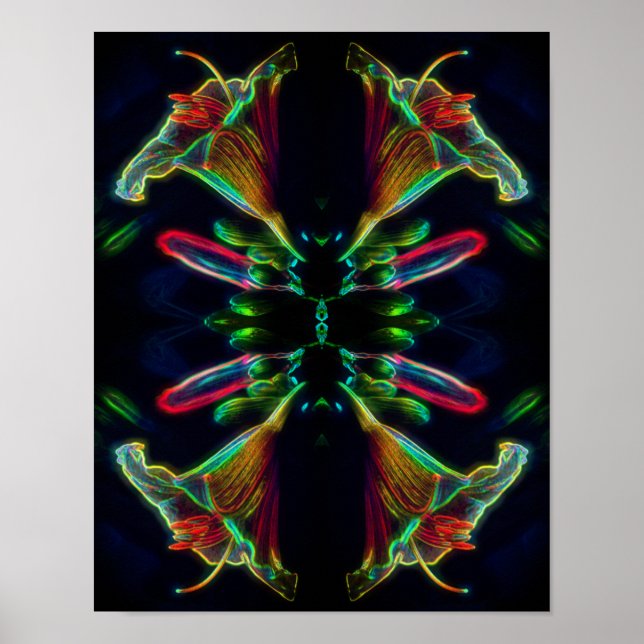 Lily Mirror Abstract Neon Flower Art   Poster (Front)