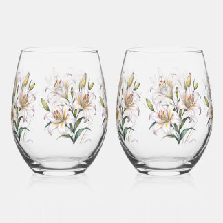 Lily of Love Wedding Stemless Wine Glass