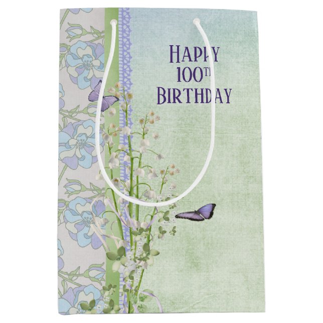 Lily of the Valley 100th Birthday  Medium Gift Bag (Front)