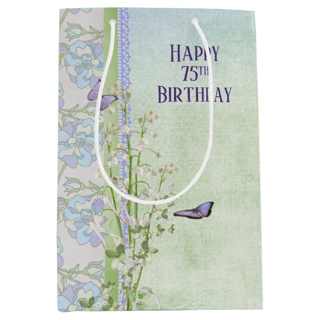 Lily of the Valley 75th Birthday   Medium Gift Bag (Front)