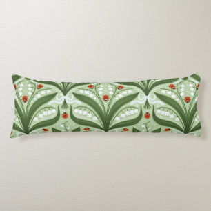 Lily of the valley and ladybugs symmetry in green, body pillow