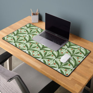 Lily of the valley and ladybugs symmetry in green, desk mat