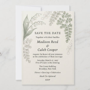 Lily of the Valley and Maidenhair Fern Watercolor Invitation