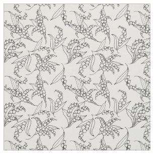 Lily-of-the-Valley Black Outlines on White Floral Fabric