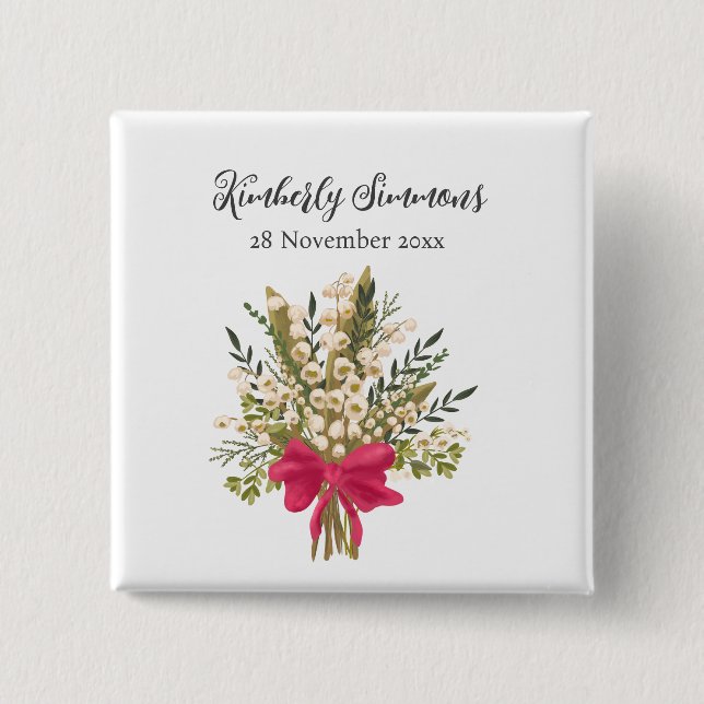Lily Of The Valley Bouquet  2 Inch Square Button (Front)