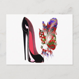 Lily of the Valley Bouquet and Black Stiletto Shoe Postcard