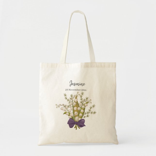 Lily Of The Valley Bouquet with Purple Bow  Tote Bag (Front)