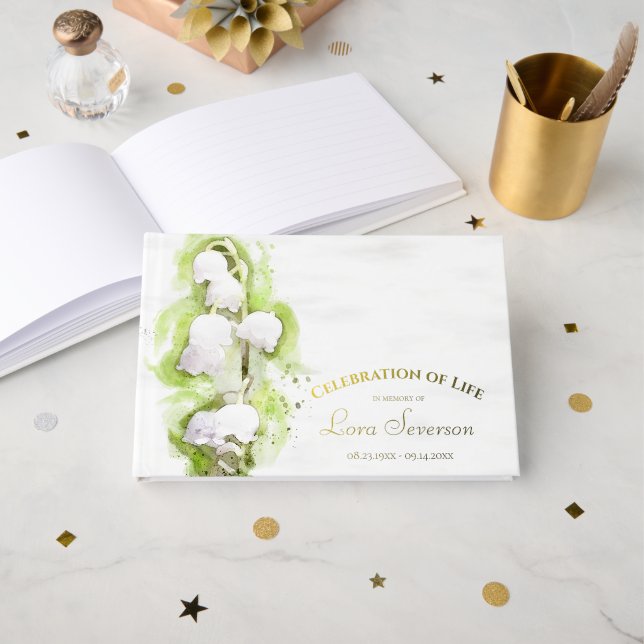Lily of the Valley Celebration of Life Memorial Guest Book (Front Open)