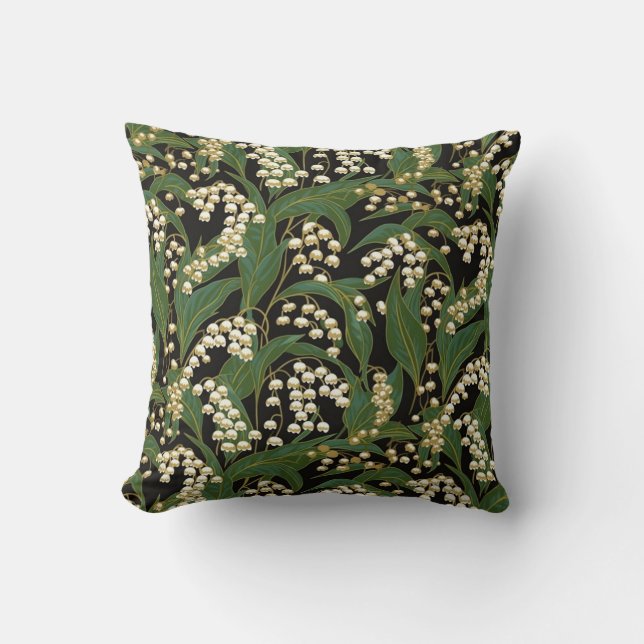 Lily-of-the-valley Chiyogami Throw Pillow (Front)
